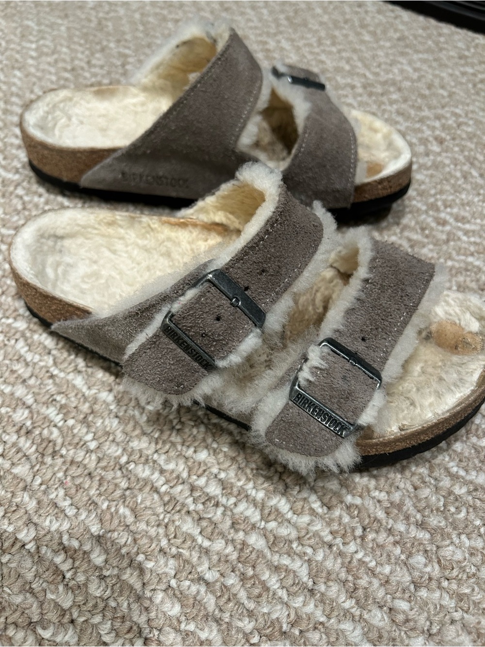 Birkenstock Arizona Shearling Slide in Taupe